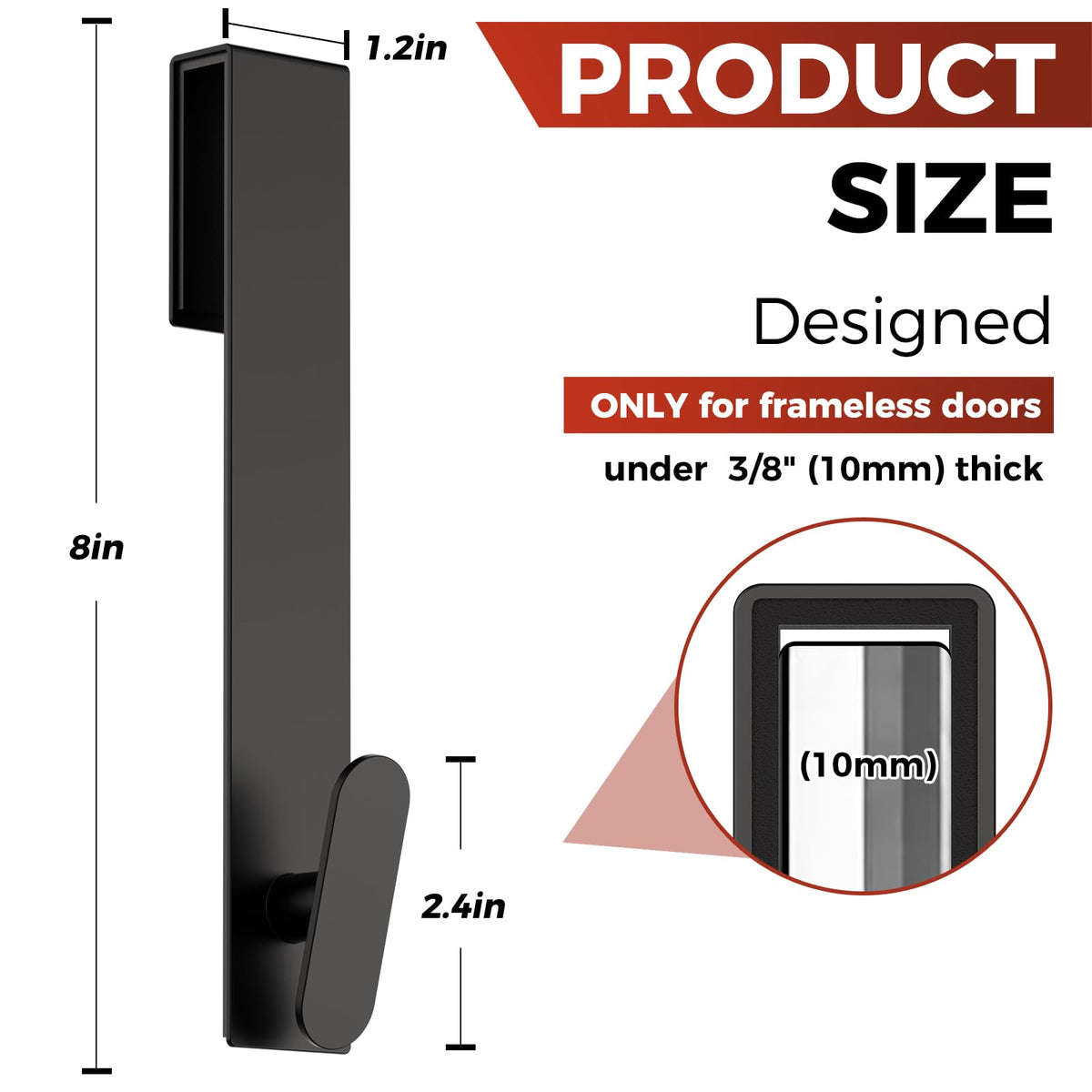 IMUMU heavy-duty towel hook on frameless glass provides rust-resistant towel storage.