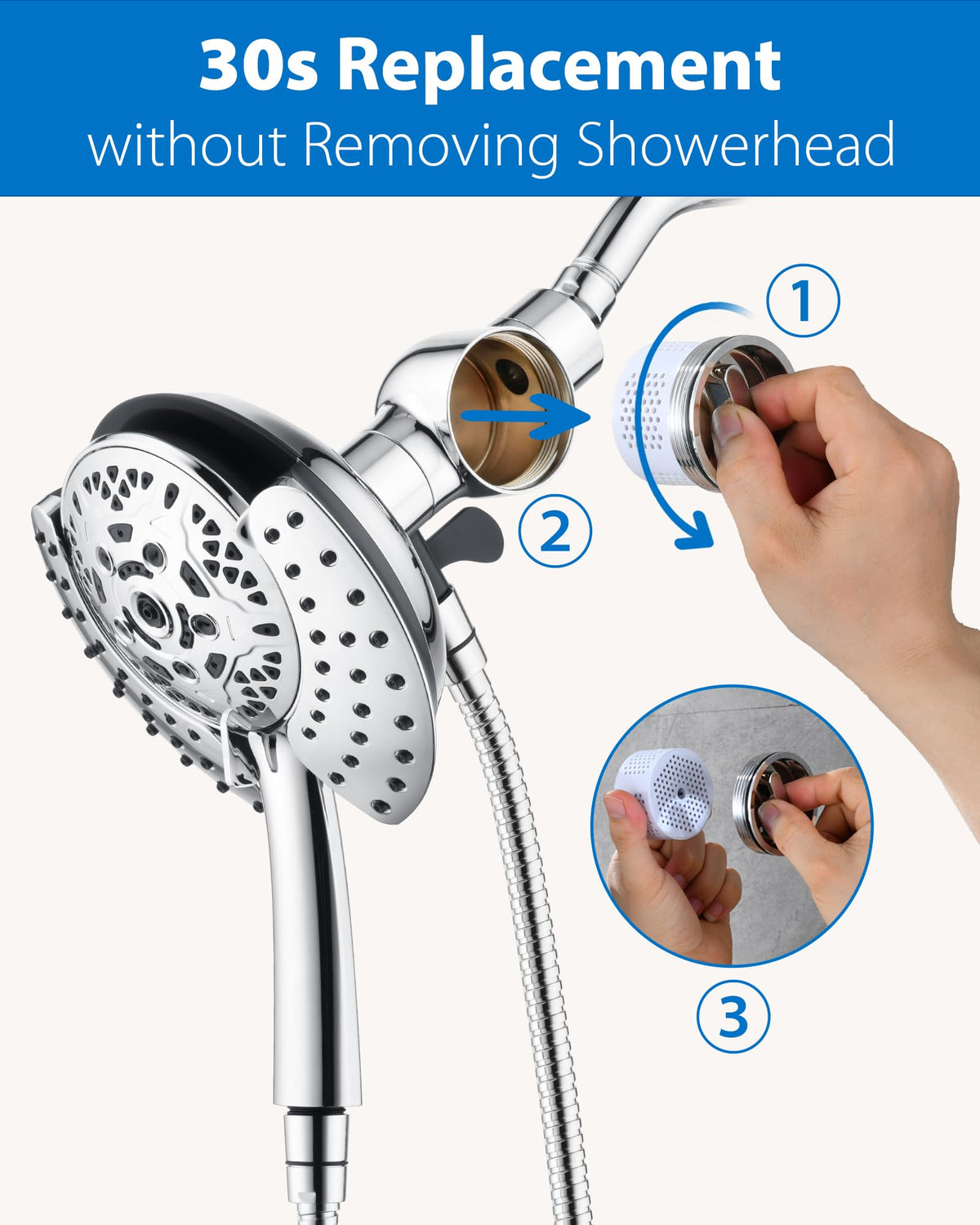 INAVAMZ built-in filter reduces impurities for gentler skin and hair after shower.