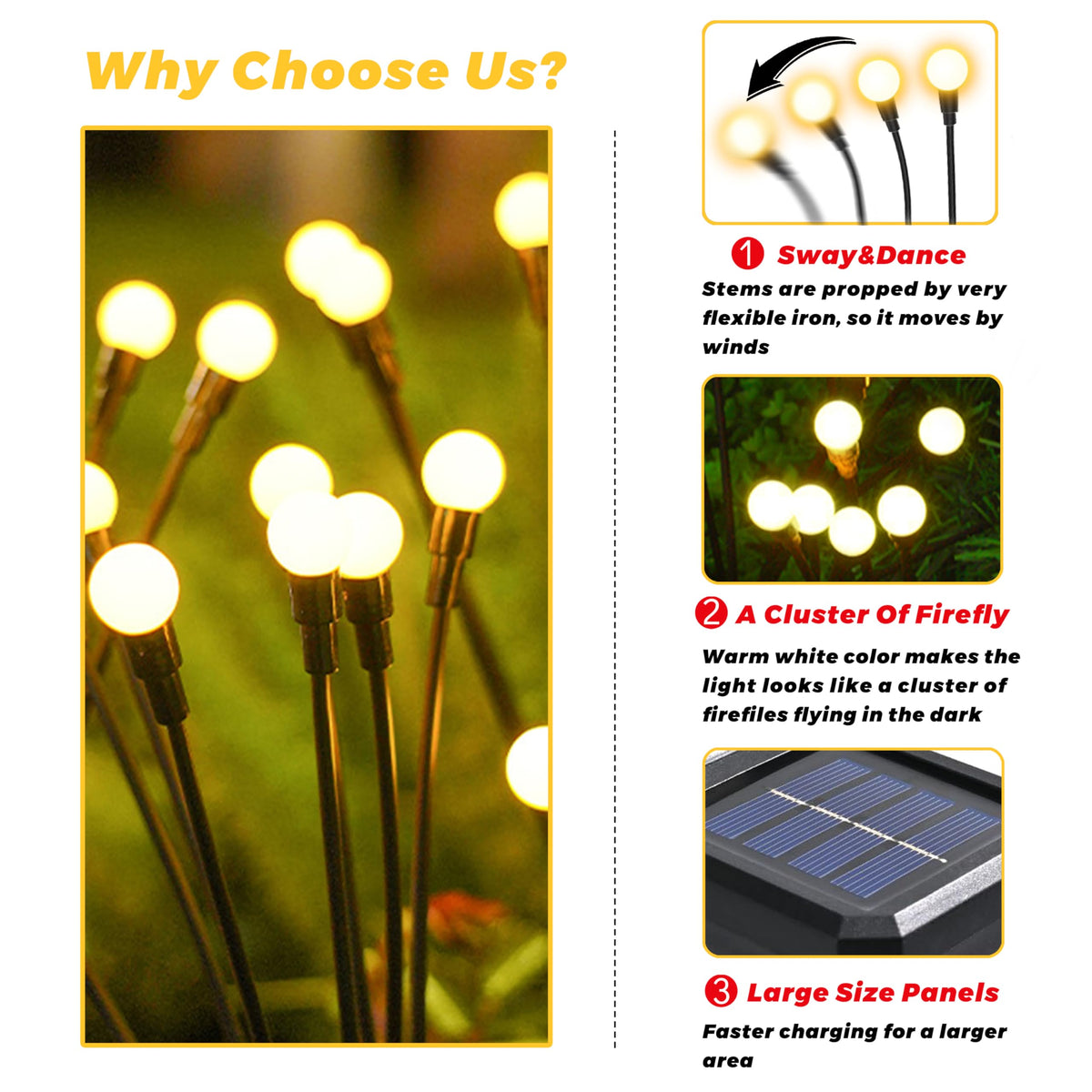 InBoboli solar firefly IP65 waterproof housing withstands rain and snow.
