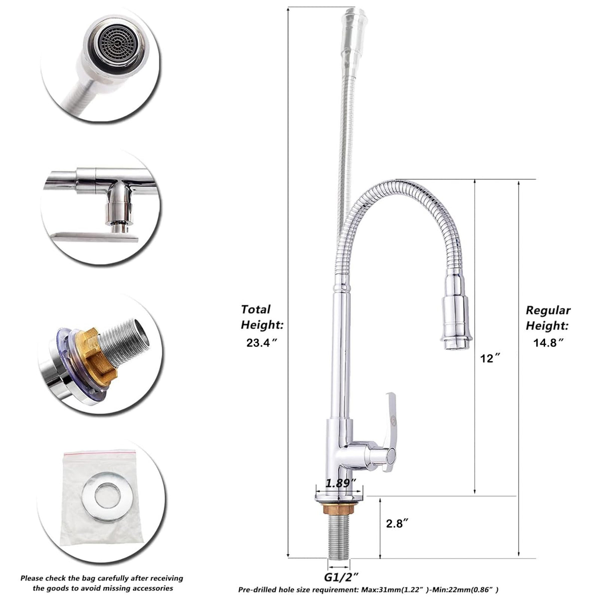 Inchant faucet with 360-degree swivel for flexible sink use.