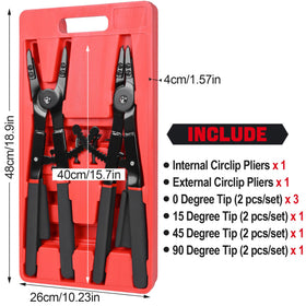 Inchoco circlip pliers showing 45° and 90° tips for tight spaces