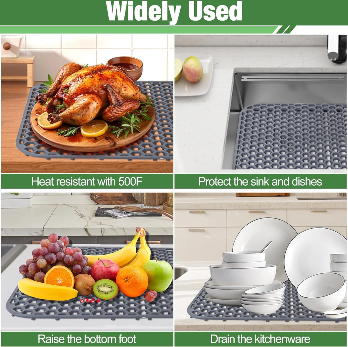 Inchoco Sink Protectors Mat rear-drain promotes quick water drainage.