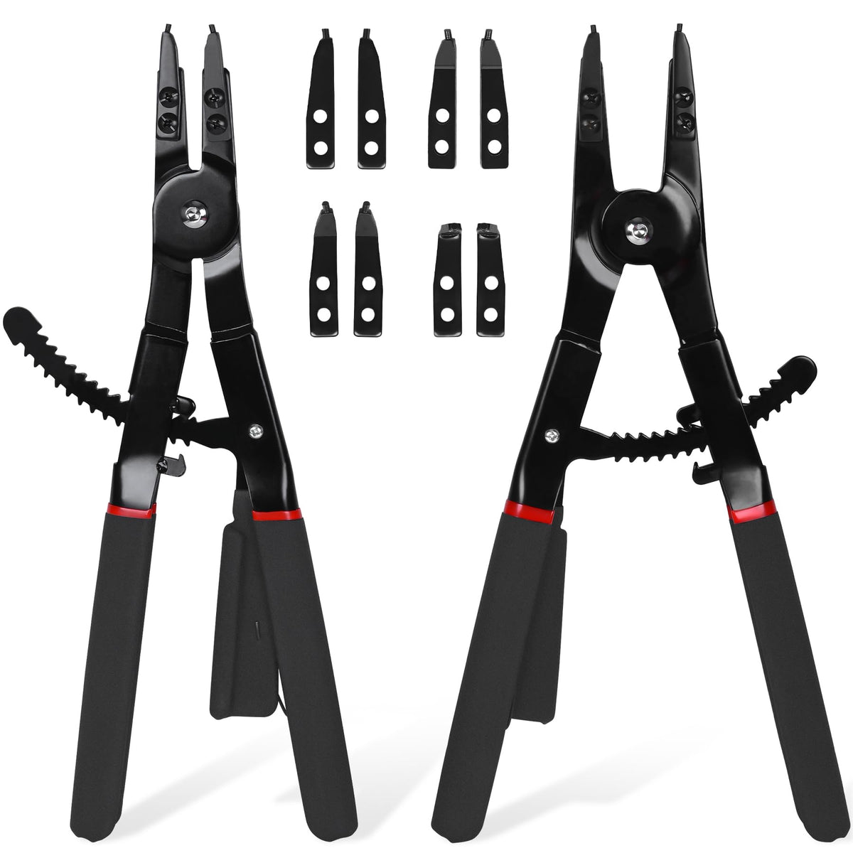 Inchoco snap ring pliers with internal/external tips ready for fast ring installation
