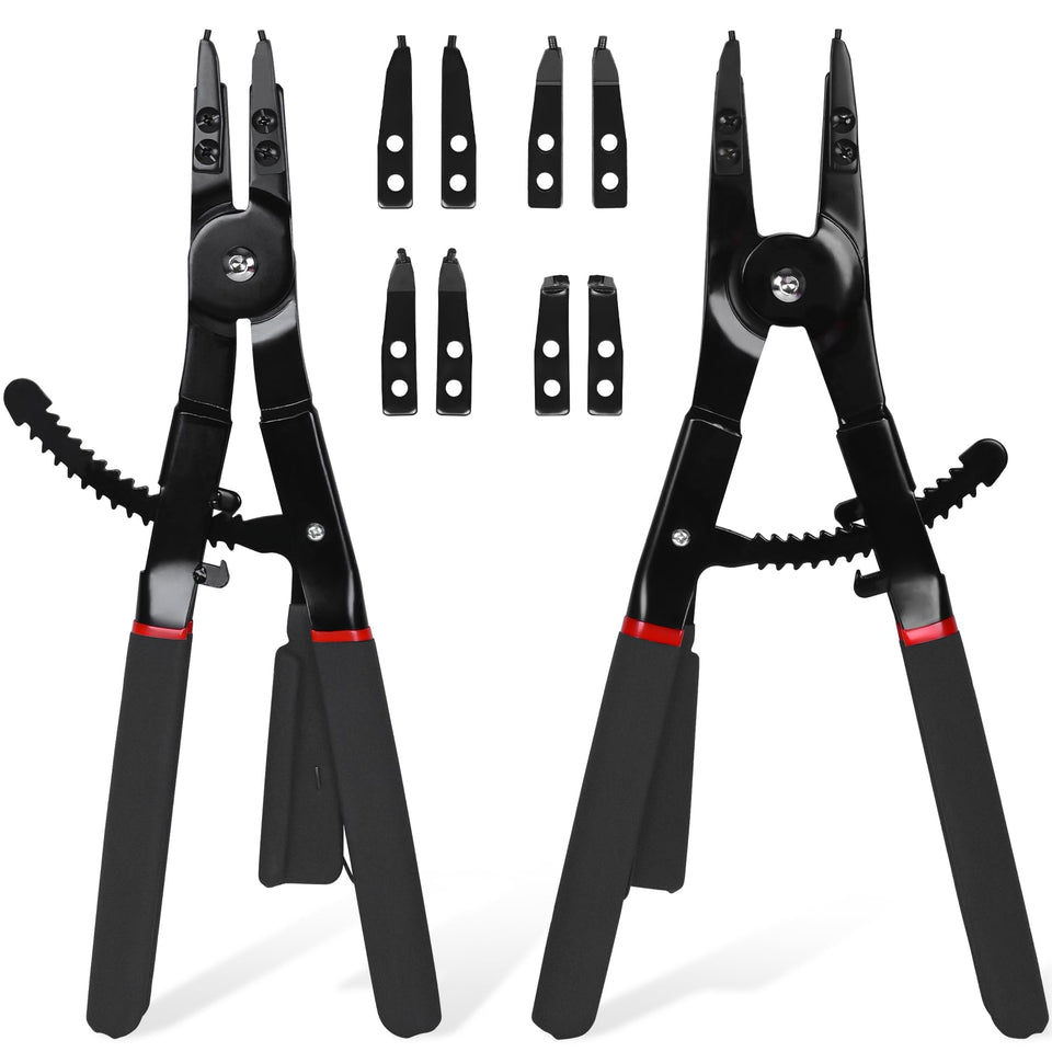 Inchoco snap ring pliers with internal/external tips ready for fast ring installation