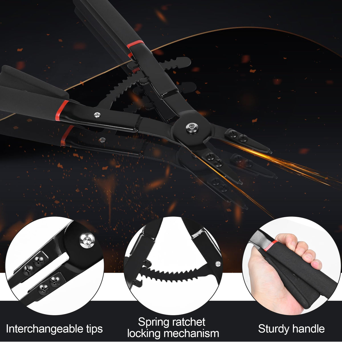 Inchoco snap ring pliers locking mechanism holds the circlip securely