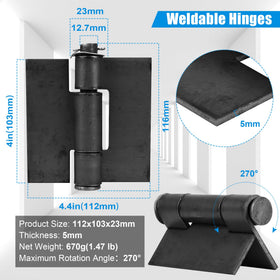 Inchoco solid steel butterfly hinges provide 270-degree swing for versatile gate and door applications.