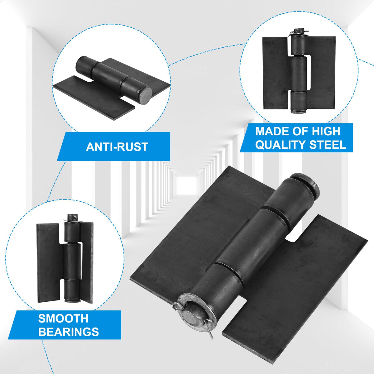 Inchoco weld-on installation hinges offer weld-only strength for heavy gates and trailers.
