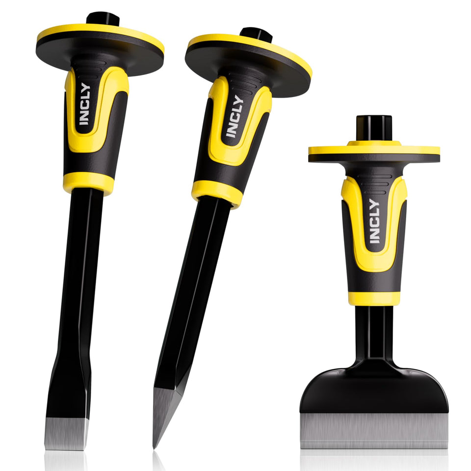 INCLY 3PCS masonry chisel set features an 11-inch point chisel for heavy-duty breaking