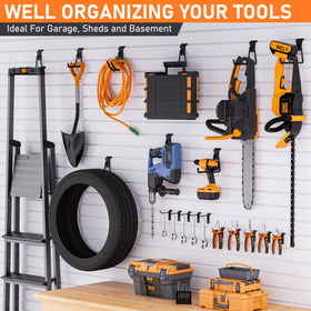 INCLY 8-inch hooks layout illustrating space-saving garage organization