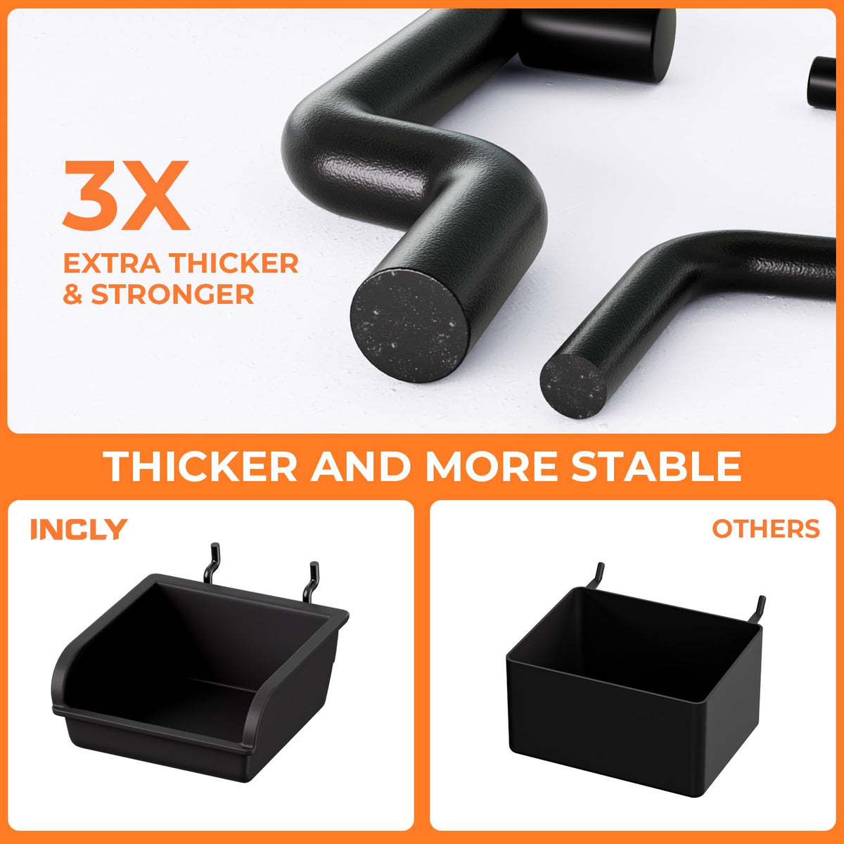 INCLY extra thick steel pegboard hooks resist wear for garage use