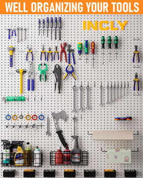 INCLY garage workshop setup with pegboard kit in use