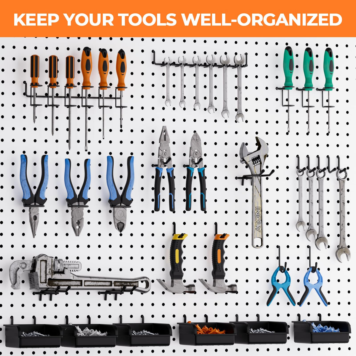 INCLY versatile pegboard solution for garages and workshops
