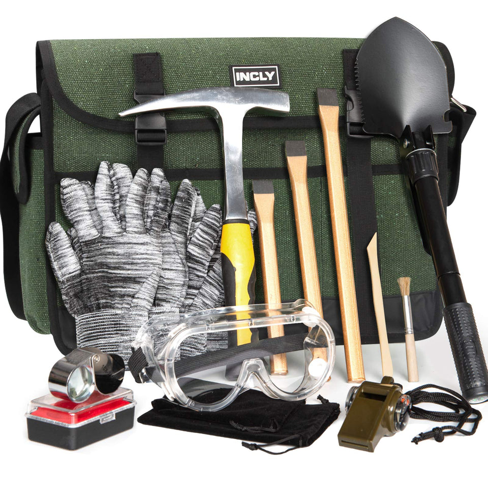 INCLY geology kit rock pick hammer for field prospecting and rock hunting.