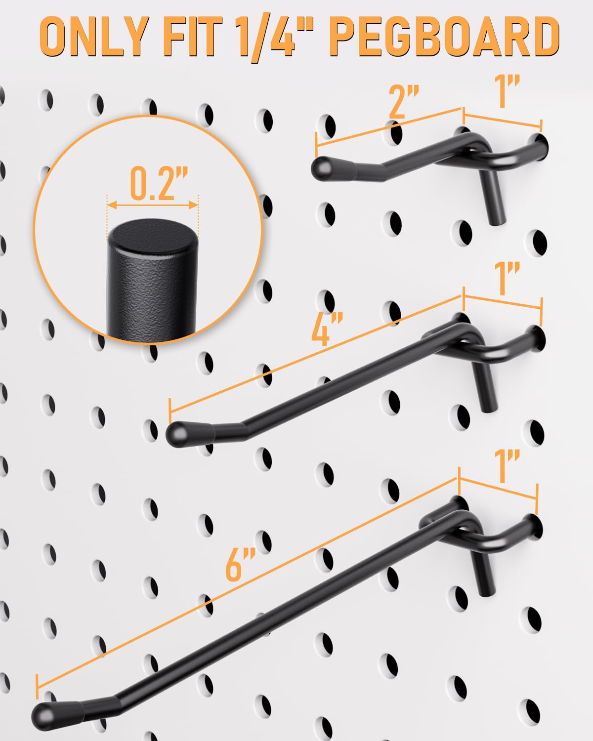 INCLY hardened steel pegboard hooks with matte black finish