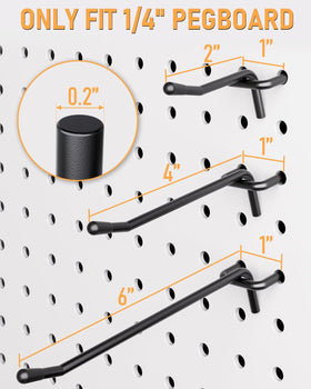 INCLY hardened steel pegboard hooks with matte black finish