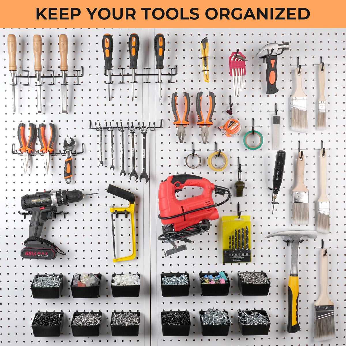 INCLY heavy-duty pegboard hooks sit securely on 1/4-inch boards
