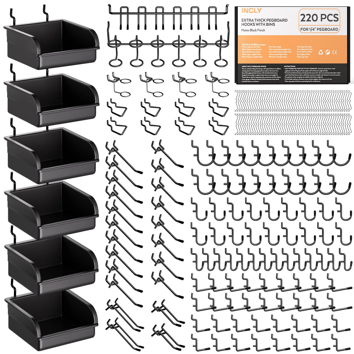 INCLY pegboard accessories kit with hooks and bins for organized workspace