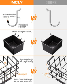 INCLY pegboard bins and baskets close-up highlighting durable plastic construction