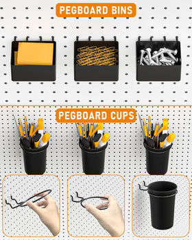 INCLY pegboard cups neatly holding fasteners and accessories within reach