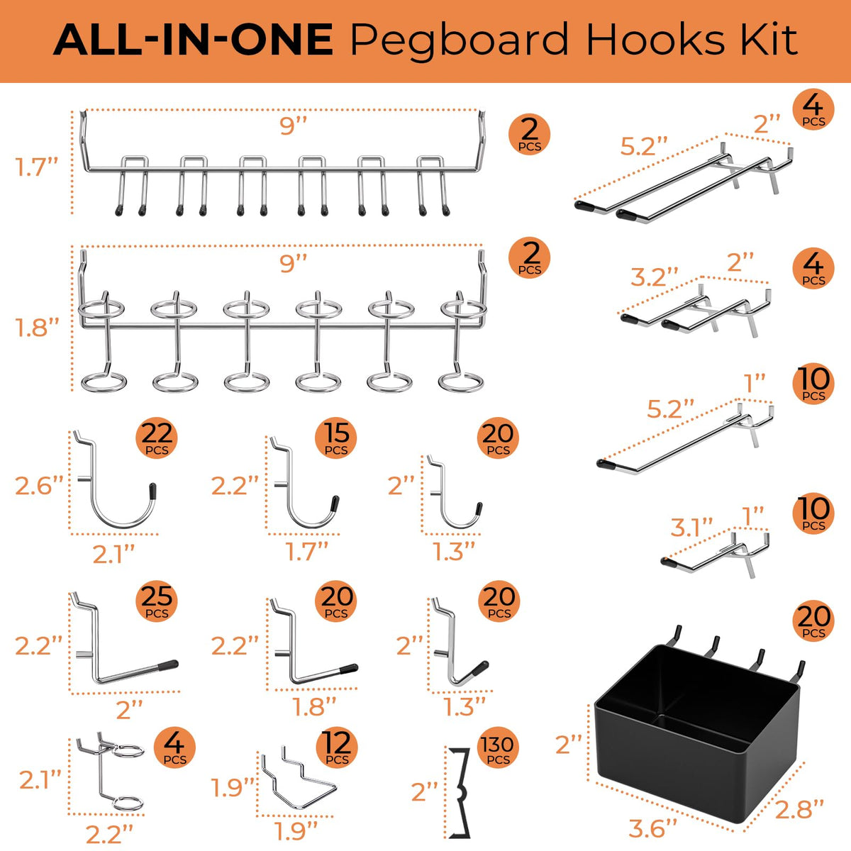 INCLY curved pegboard hooks for snag-free tool placement