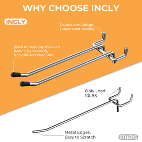 INCLY 6-inch double-arm pegboard hook for larger tools and durability.