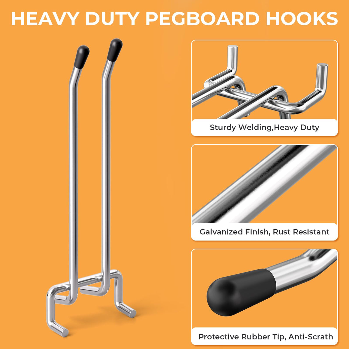 INCLY heavy-duty steel pegboard hooks resist rust and wear.