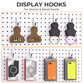 INCLY J-shaped pegboard hooks for reliable hanging of jewelry and gear