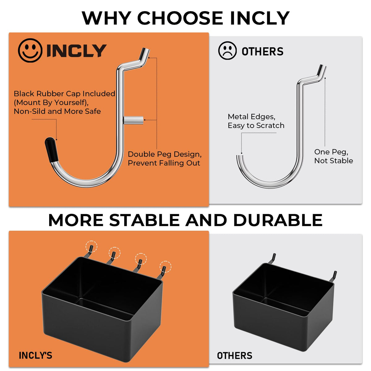 INCLY pegboard hooks multipack enabling flexible hanging and quick reconfiguration