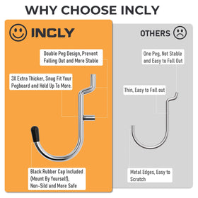 INCLY rubber-tipped pegboard hooks protect surfaces during use
