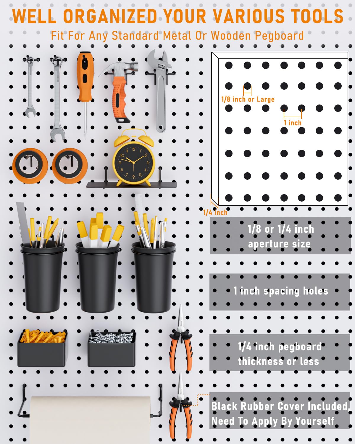 INCLY pegboard hooks securely hanging tools on a standard board