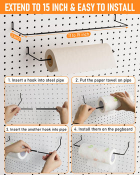 INCLY pegboard paper towel holder mounted for quick access