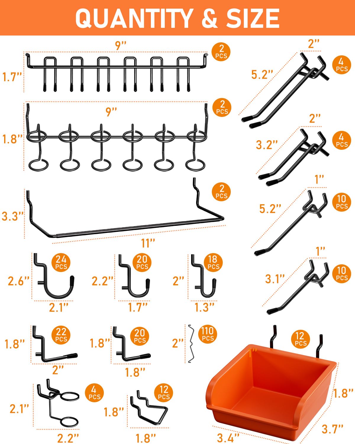 INCLY peg locks stabilize hooks to reduce wobble during tool removal.