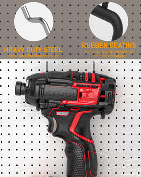 INCLY power tool holders mounted on pegboard with cords