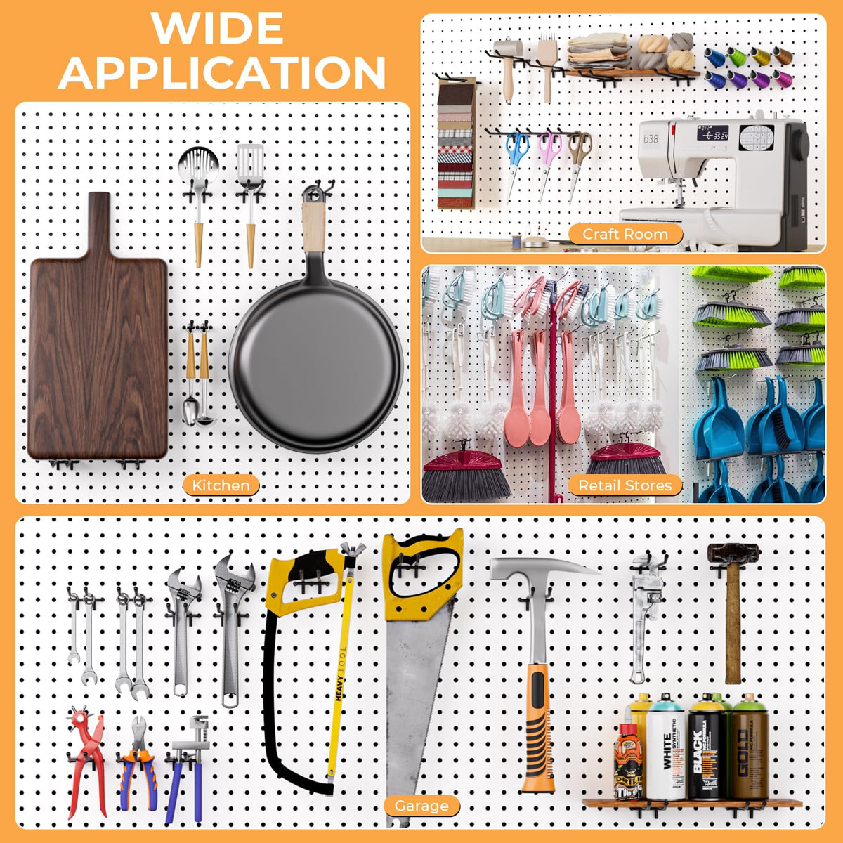 INCLY organized workspace using pegboard hooks for tidy storage