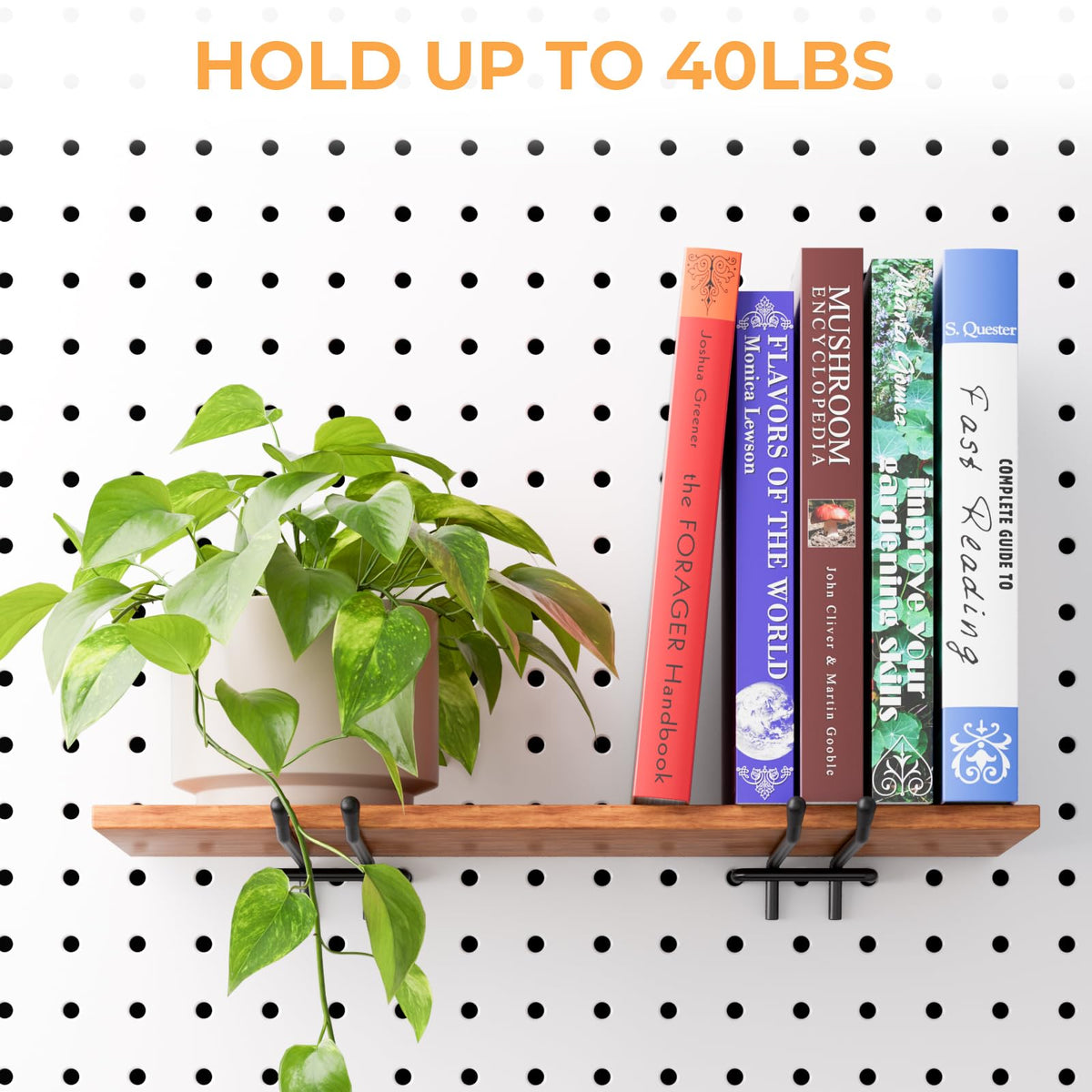 INCLY hooks fit standard 1/4-inch pegboards with 2-inch spacing