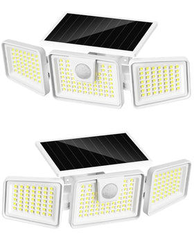 INCX 156 LED solar motion lights outdoors with 3 heads for wide, bright coverage.