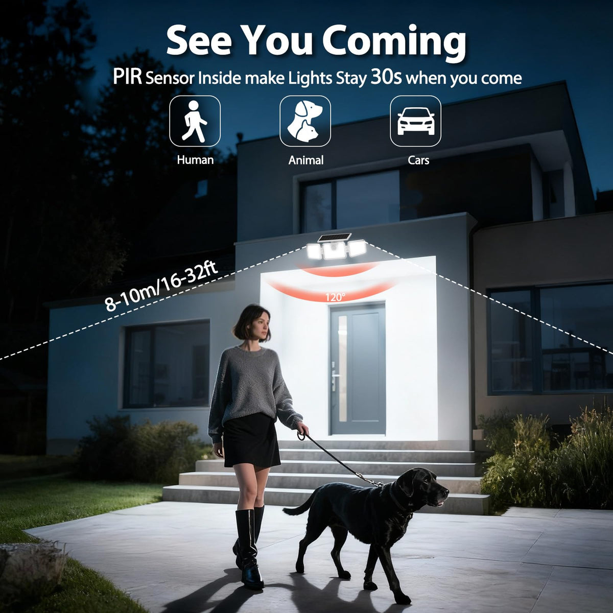 INCX motion sensor image showing 120-degree activation for instant lighting.