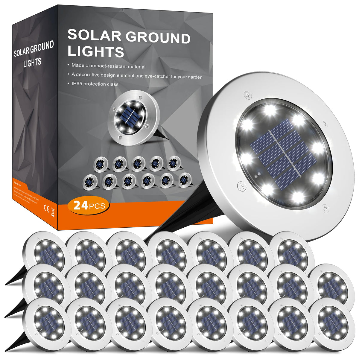 INCX solar ground light with 8 LEDs delivering bright cool-white pathway illumination