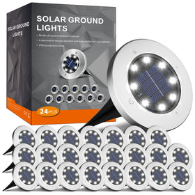 INCX solar ground light with 8 LEDs delivering bright cool-white pathway illumination