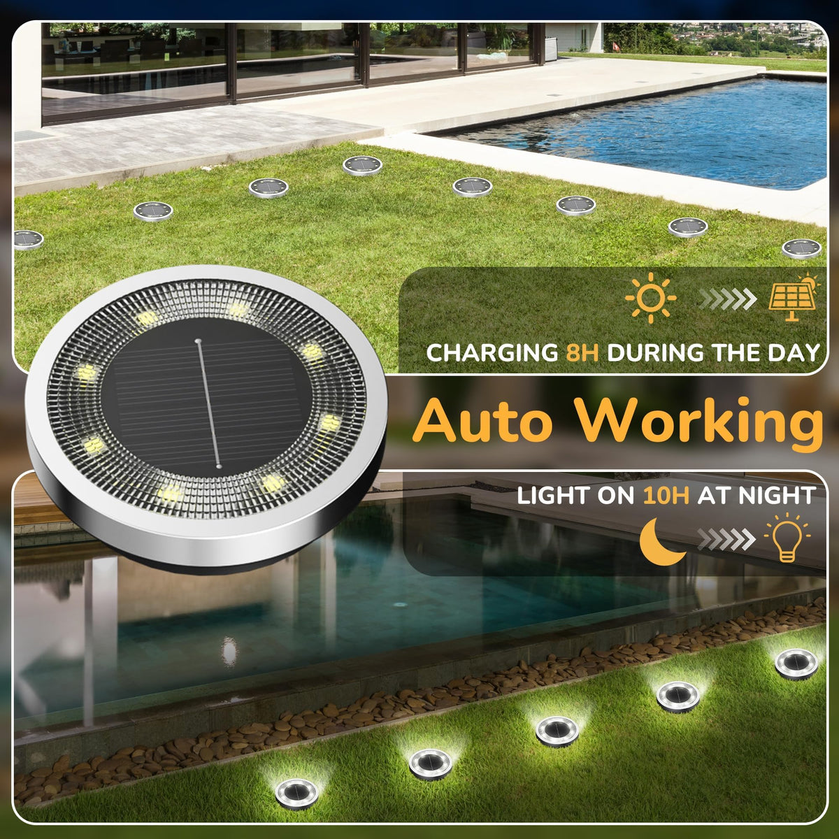 INCX Solar Ground Light demonstrates pathway illumination along a walkway
