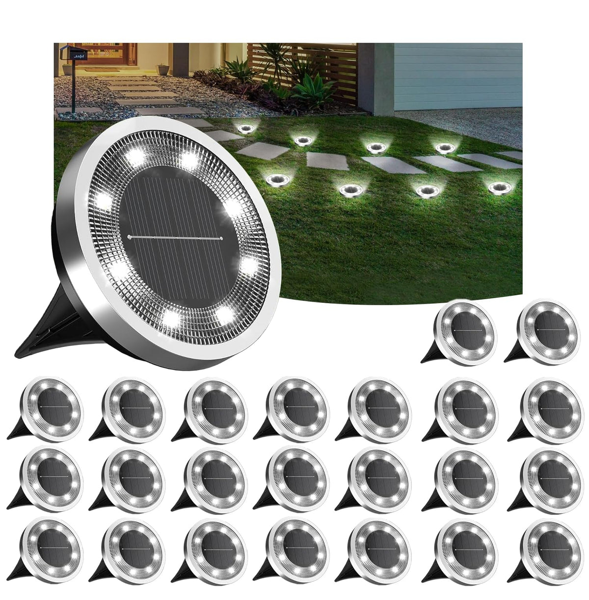 INCX Solar Ground Lights 24-pack package provides broad outdoor lighting coverage.