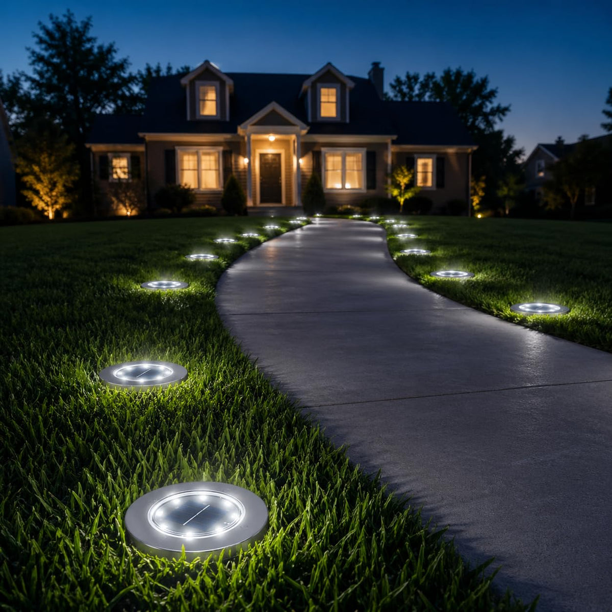 INCX solar light lining a driveway or walkway with even coverage