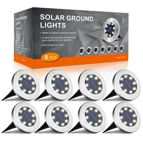 INCX outdoor solar light with 8 LEDs for patio and pathway illumination.