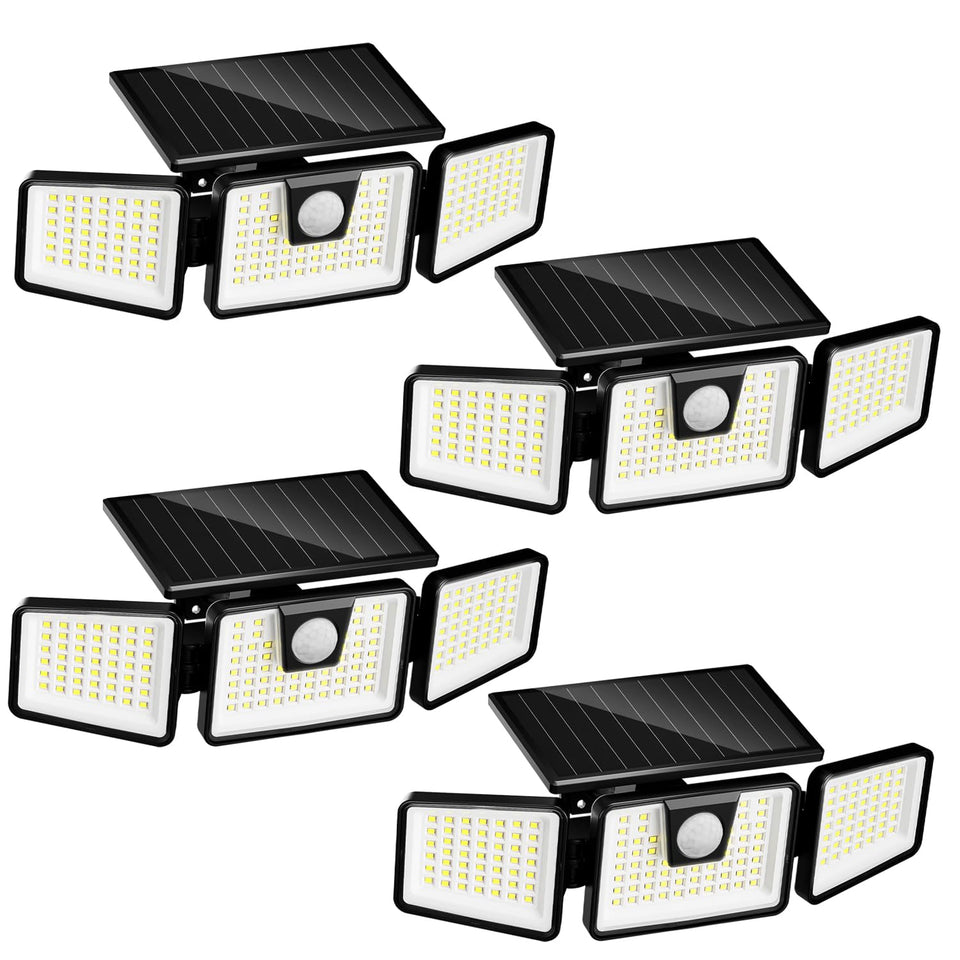 INCX solar motion sensor lights outdoor three heads illuminate pathways at dusk