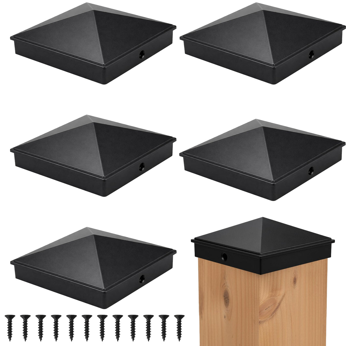 INDECKMO 4x4 post cap in matte black, pyramid top for weather protection