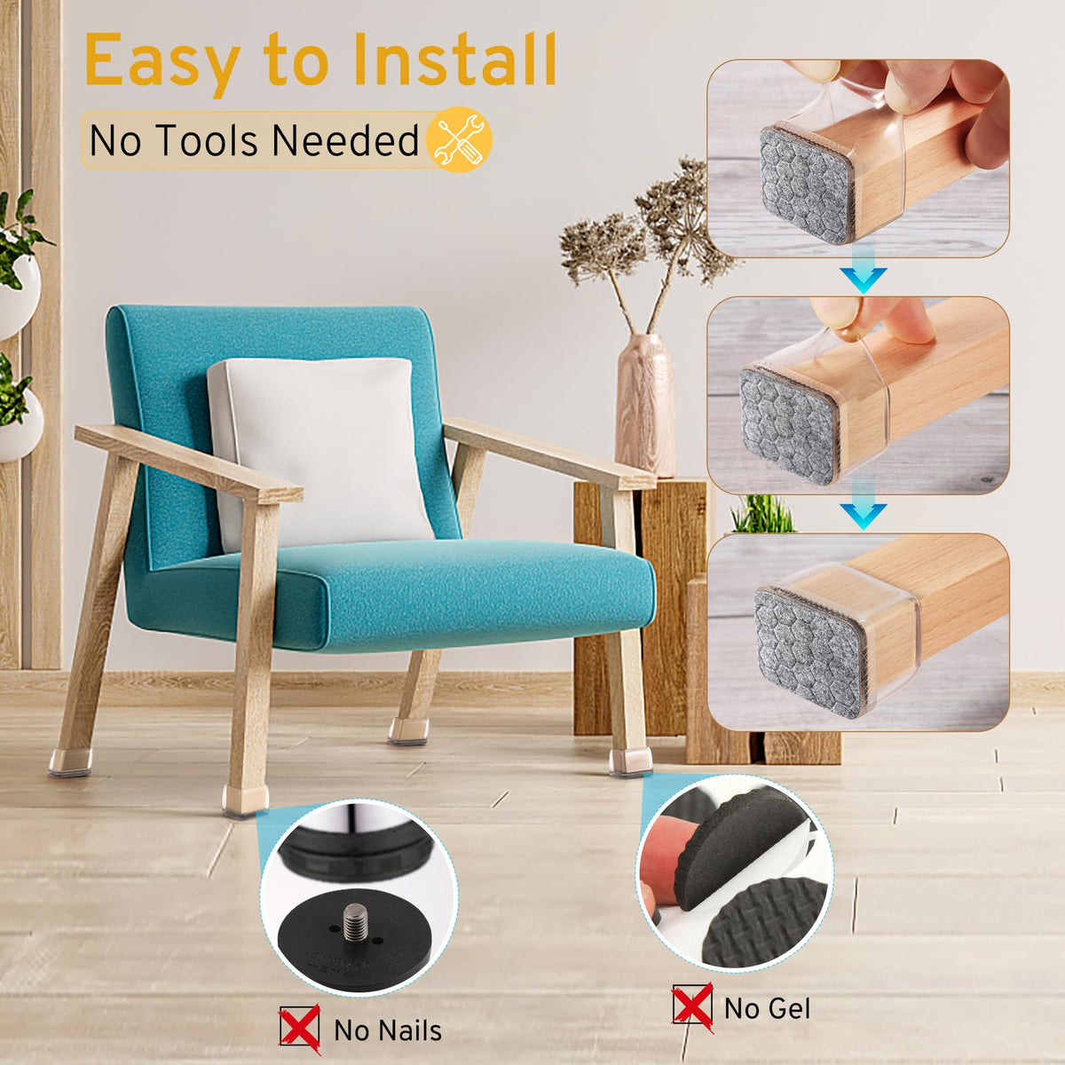 INDEMO compatible with square, round, rectangular furniture feet