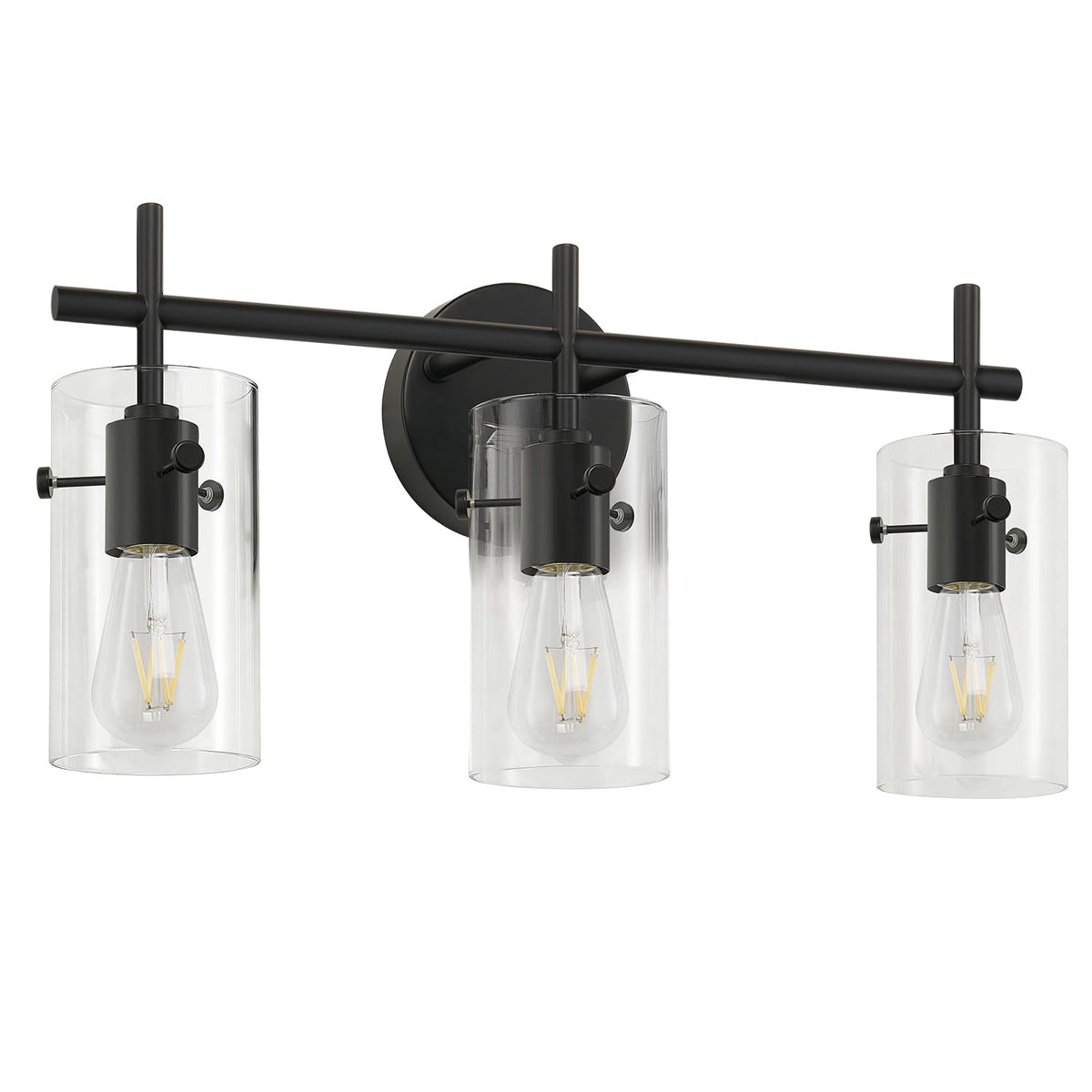 Indoi 3-light matte black vanity light, front view, adds modern style to bathrooms.