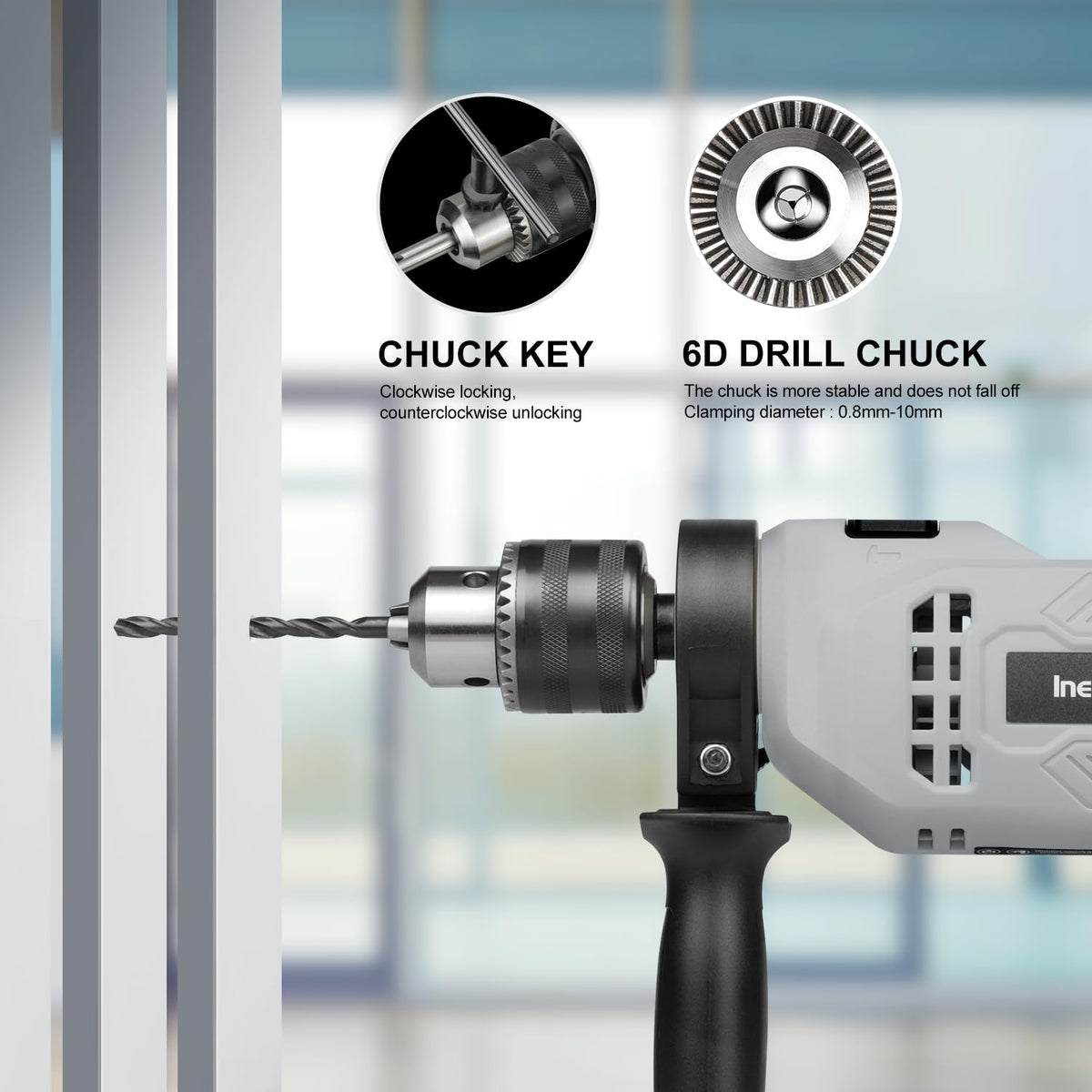 Inequalit 1/2 inch chuck accepts common bits for wide material compatibility