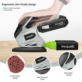 Inequalit cordless detail sander with battery pack ready for portability
