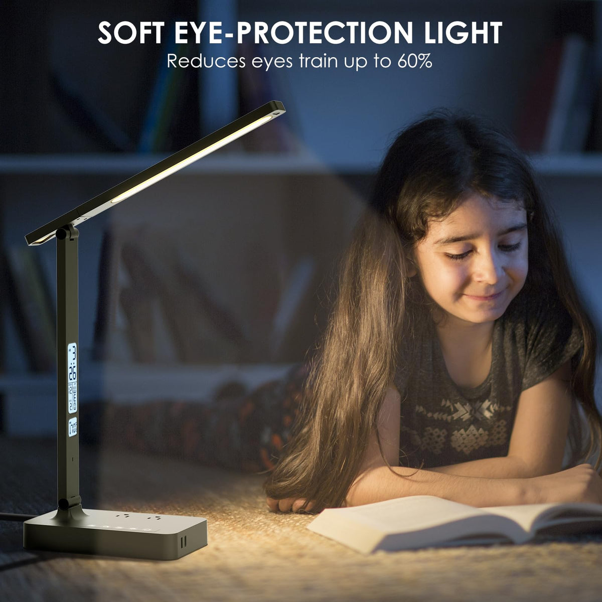 Infiway desk lamp with surge protection safeguards connected devices.